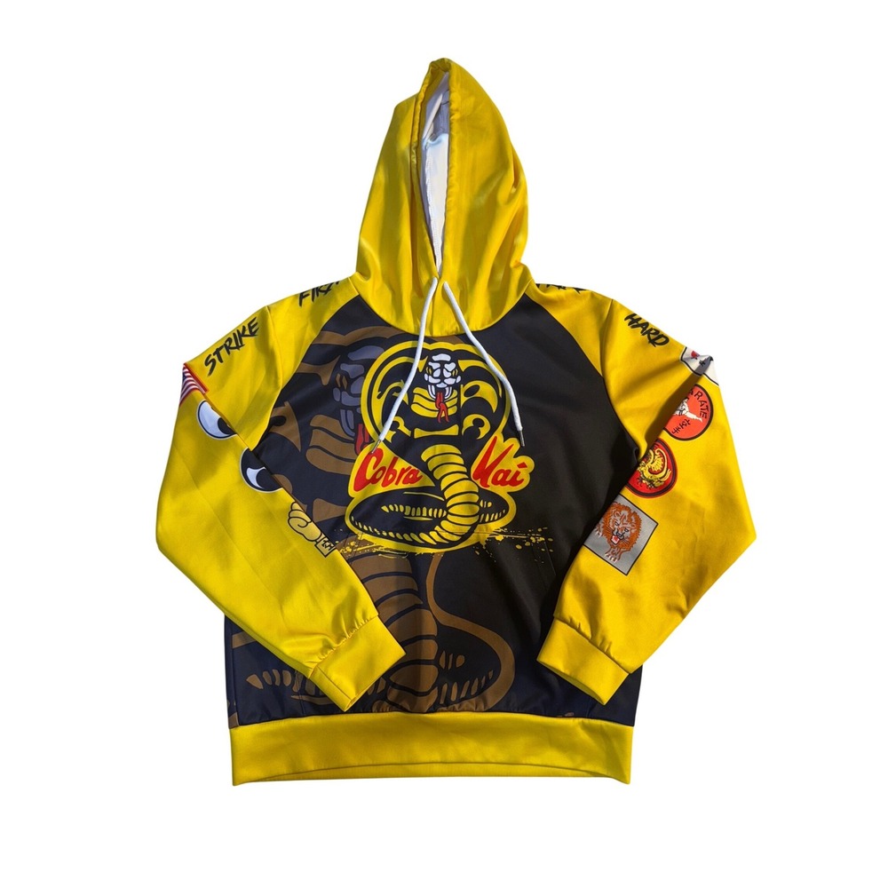 Cobra Kai No Mercy Karate Hoodie Yellow Black Graphic Sweatshirt Size Small-1026